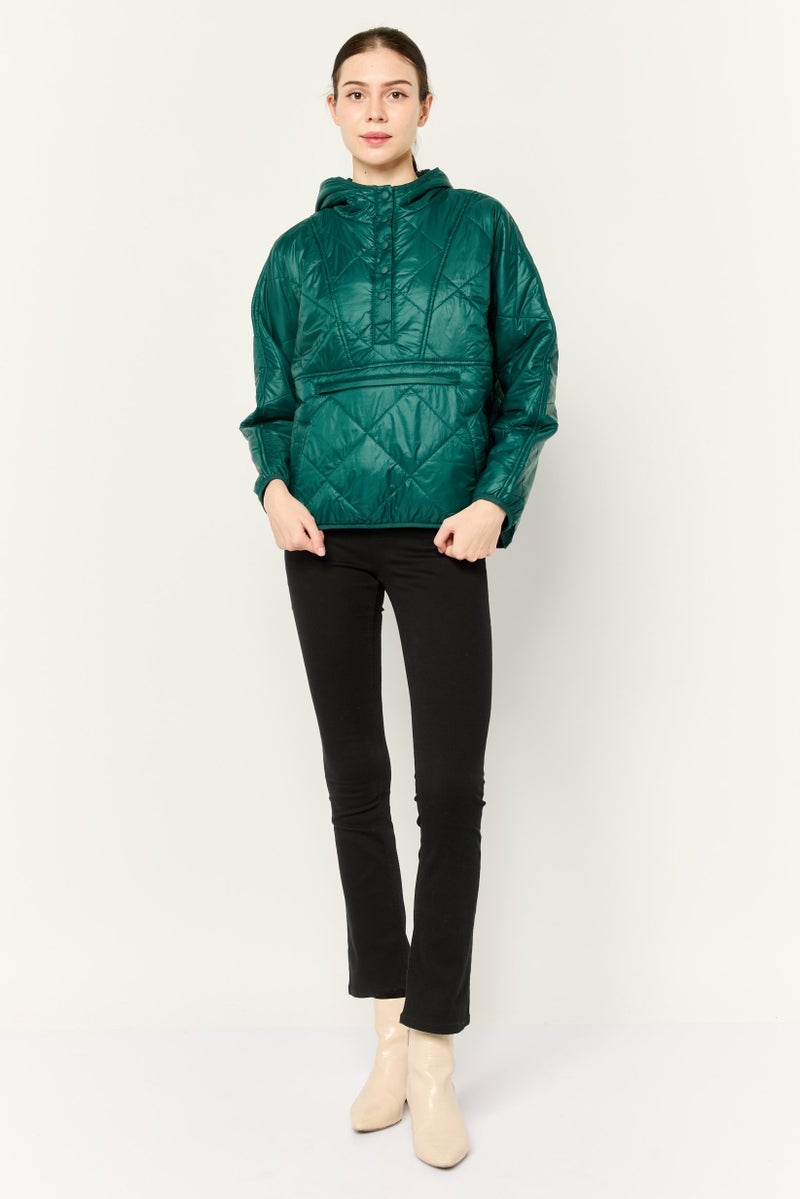 American Eagle Women Solid Hooded Jackets, Teal Green - Image 2